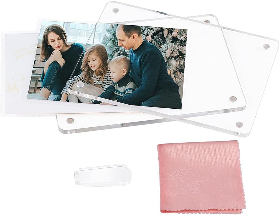 ECOSEAO 4x6 Minimalist Picture Frame Acrylic Glass Photo Frame with Magnetic Desktop Display Horizontally or Vertically