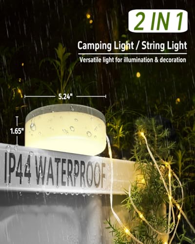 Solar Camping String Lights, 39.4 FT Fairy String Light, 4 in 1 Portable Waterproof Camp LED Lamp with 8 Lighting Modes, H...