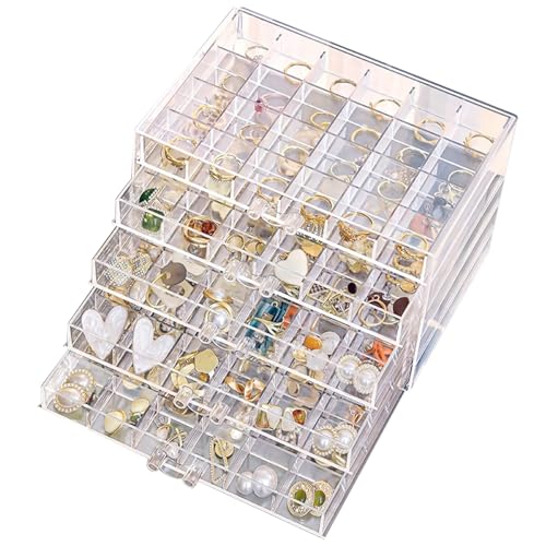SPAKOWN Earring Organizer, Acrylic Jewelry Holder Organizer with 5 Drawers Stackable Earring Storage Case Jewelry Boxes fo...