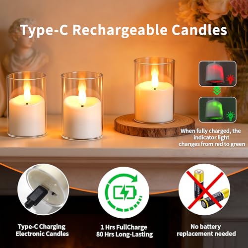 CXJPLRE Rechargeable Flameless Candles with Timer Remote, 1.7"x2.6" Clear Acrylic LED Tea Lights Candles，Small Votive Elec...