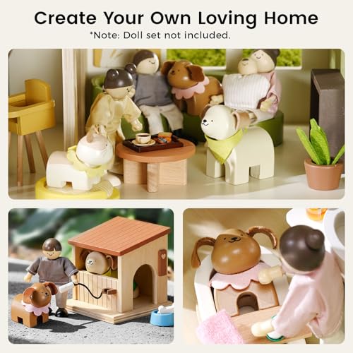Tiny Land Wooden Dollhouse Animal Set for Toddlers, Dollhouse Accessories & Dolls House Furniture Sets for Toddlers, Monte...