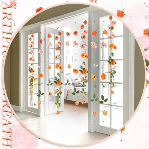 XunYee 6 Pcs 35.4 ft Flower Garlands Artificial Wildflower Vines Floral Hanging Backdrop Fake Flower Garlands Faux Silk Wi...