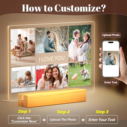 Personalized Mothers Day Gifts for Mom from Daughter Son, Custom Picture Frames, Personalized Photo Frame with Night Ligh...