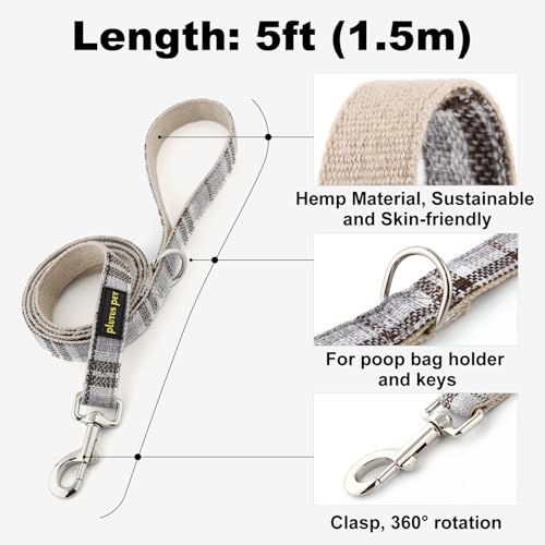 Plutus Pet Cotton Hemp Dog Collar and Leash Set, Adjustable Collar for Small, Medium, and Large Dogs, Heavy Duty and Soft ...