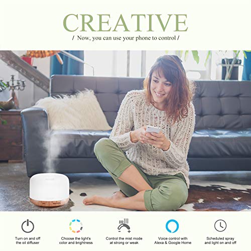 ASAKUKI Smart Wi-Fi Essential Oil Diffuser, App and Voice Control Compatible with Alexa, 500ml Aromatherapy Humidifier for...
