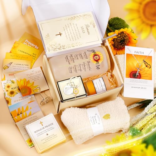 13PCS Christian Gifts For Women Faith -Inspirational Religious Birthday Gifts,Sunshine Box Spiritual Baptism Baskets for H...