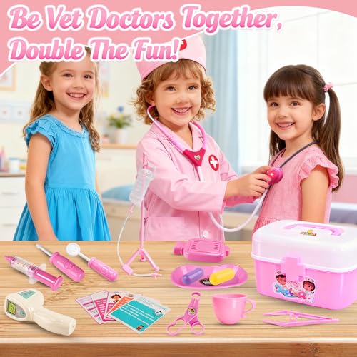 Girl Toys Doctor Kit for Toddlers 3-5 with Plush Dog, 39 PCS Kids Vet Play Set with Heartbeat Sound Stethoscope & Dress Up...