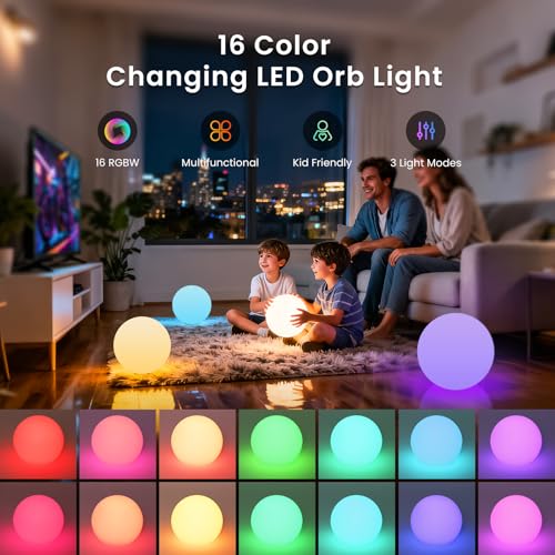 LOFTEK 6-inch LED Light Ball: Nursery Night Light with Remote Control, 16 RGB Color Changing & Dimming Rechargeable, Cordl...