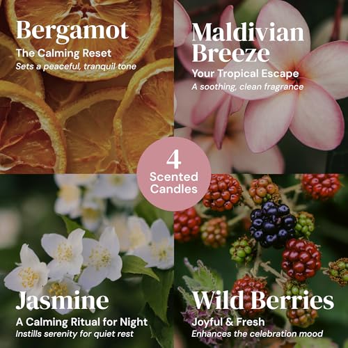Scented Candle Gift Set for Women - 4 Natural Soy Wax Candles (4.4 oz) & 2 Fragrance Sachets - 160 Hour Total Burn Time - ...