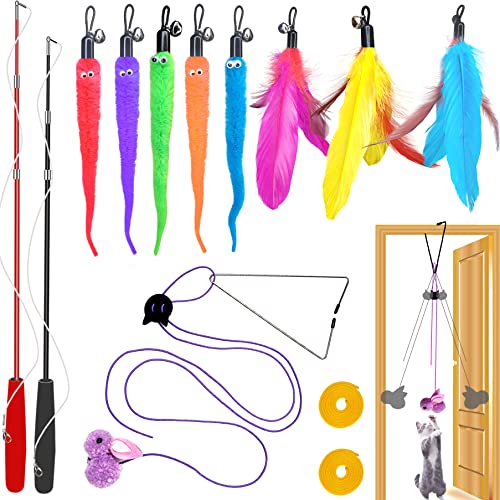 ZPH Cat Toys Interactive for Indoor Cats,2PCS Retractable Cat Wand,9PCS Teaser Toys&1PCS Hanging Door Lure Kitten Toy,Inte...