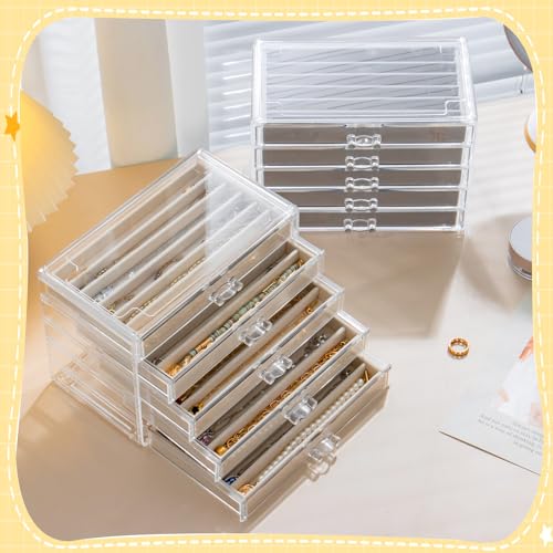 Necklace Organizer Box with 5 Drawers 30 Compartments, Dustproof Velvet Necklace Display Tray, Acrylic Necklaces Display C...