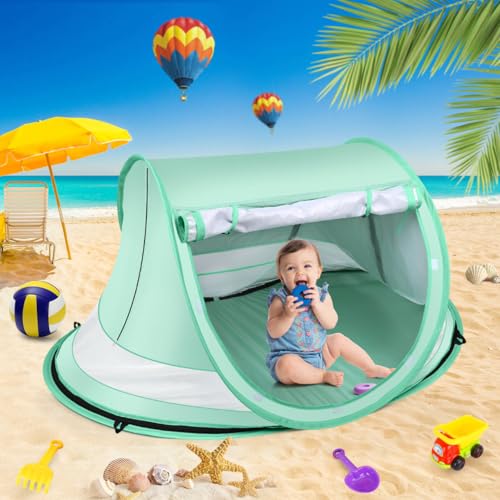 Baby Beach Tent,Large Pop Up Beach Tent Sun Shade for Beach,Portable Baby Travel Tent with Mosquito Net,Indoor Baby Play T...