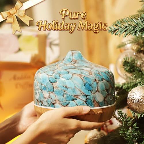 Porseme 500ml Glass Essential Oil Diffuser Aromatherapy Ultrasonic Cool Mist Humidifier 15-21 Running Hours Waterless Aut...