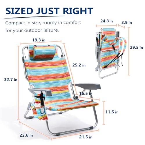 PASAMIC Backpack Beach Chairs for Adults 2 Pack Portable, Lay Flat Reclining Beach Chairs with 5 Positions, Tall Heavy Dut...