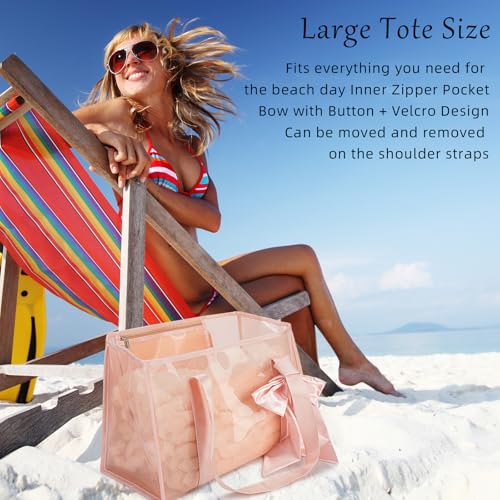 KUAK Iridescent Clear Beach Tote Bag for Women Girls Large Waterproof with Inner Zipper Pocket for Swim Pool Travel Vacation