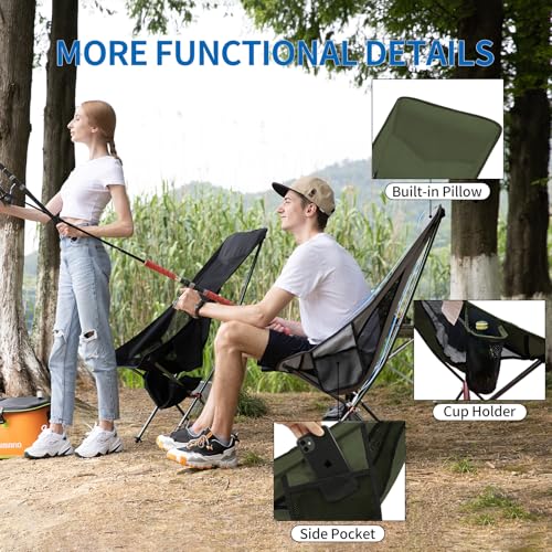 SHALLWE Camping Chairs, All Aluminum Frame Portable Folding Camp Chair for Adults, Heavy Duty High Back Collapsible with B...