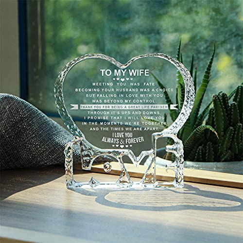KWOOD Engraved Heart-Shaped Crystal Valentine's Day Mother's Gifts for Wife, Custom Crystal Couples Wedding Anniversary Ro...