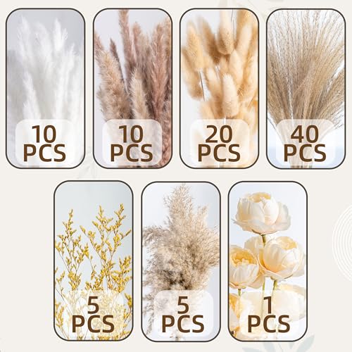 Boho Decor Bouquet - Artificial Flowers and Pampas Grass Decor kit,Mix Dried Flower Arrangement Bunny Tail Home Table Rust...