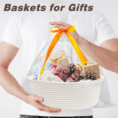 Pro Goleem Small Woven Easter Basket with Gift Bags and Ribbons Durable Burr Baskets for Gifts Empty Small Rope Basket for...