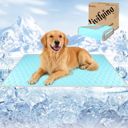 Vivifying Cooling Blanket for Dogs, Reversible Ice Silk Dog Cooling Mat with Soft Plush Backing, Summer Pet Blanket Throw ...