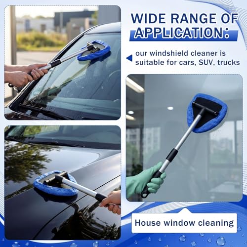 FoldTier 8 Pcs Car Windshield Cleaner Kits with Extendable Handle, 5 Microfiber Towel Pads, 1 Brush, 1 Empty Spray Bottle ...