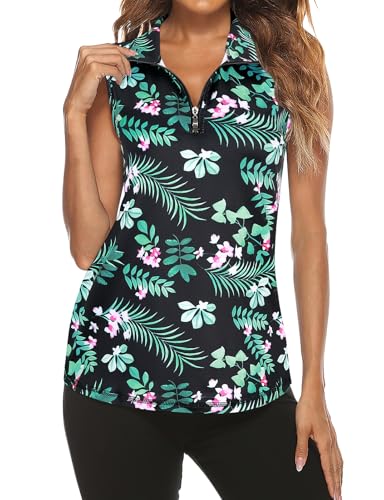 Tanst Sky Women's Sleeveless Golf Polo Shirts Quarter Zip Workout Tank Top Moisture Wicking Clothes