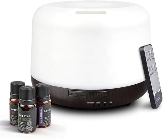 500ml Essential Oils Diffuser for Home,3 Aromatherapy Oils Set Diffuser with Remote Control,Small Air Humidifier for Home ...