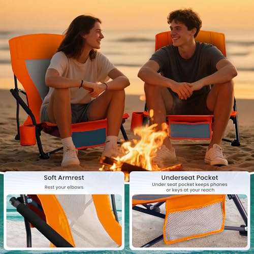 Foristrail Portable Folding Beach Chair for Adults - Lightweight Low Back Sling Chair with Cup Holder & Storage Pocket, 30...