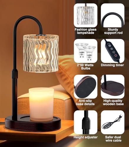 GOIUEDBZ Candle Warmer Lamp Electric: Dimmable Timer Candles Warming Lamps - Height Adjustable Burner Jar - No Flame Scent...