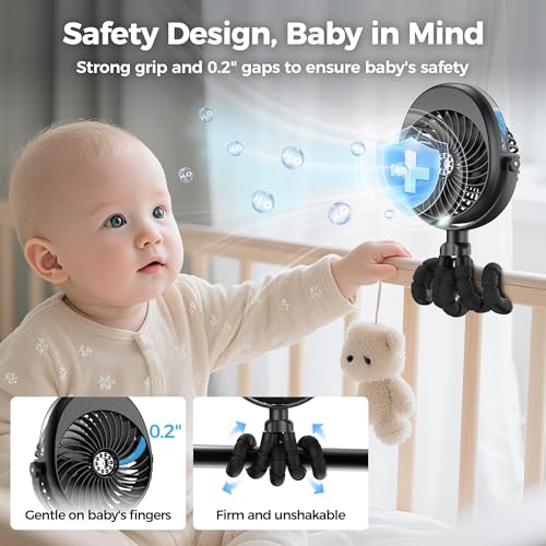 2026 Upgraded Misting Baby Stroller Fan Rechargeable, Flexible Tripod Clip for Car Seat Crib, Baby Shower Gifts & Baby Reg...