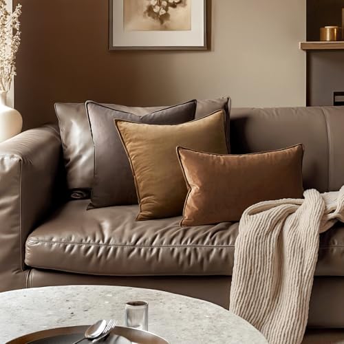 MIULEE Brown Velvet Throw Pillow Covers 18x18 Soft Decorative Solid Square Cushion Cases Pack of 2 Modern Luxury Home Deco...