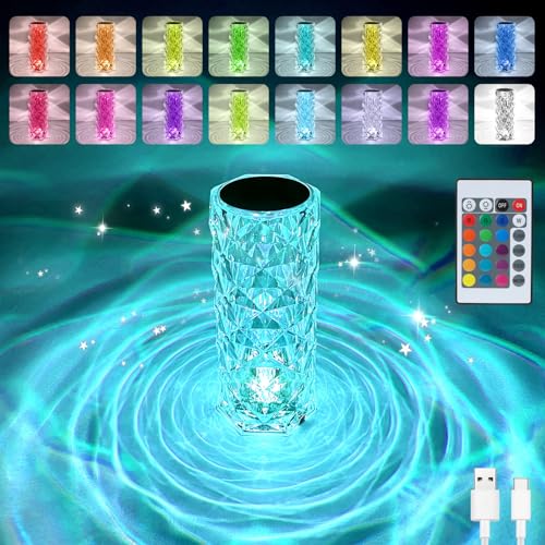 Deogos Crystal Table Lamp, Remote and Touch Control Rose Wave Lamp, RGB Color Changing Night Light, Dimmable, USB Recharge...