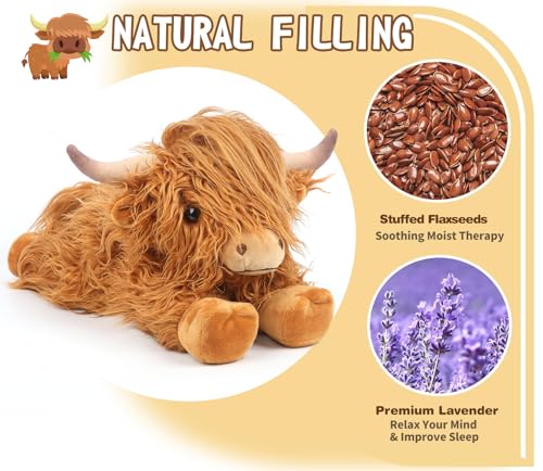 Highland Cow Stuffed Animals, Microwavable Stuffed Animals Heating Pad for Cramps, Pain Stress Relief, Heatable & Coolable...