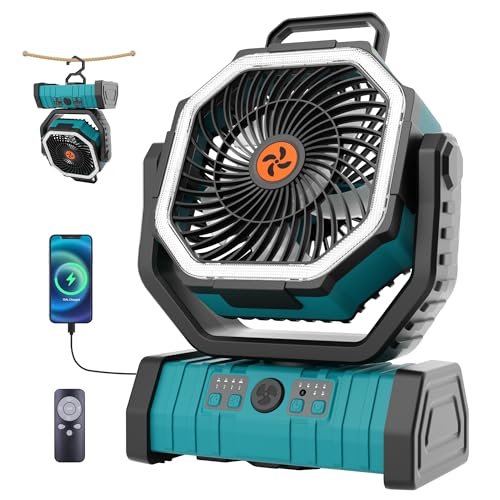 TDLOL 20000mAh Outdoor Camping Fan Battery Operated,Portable Rechargeable Battery Powered Fan with LED Light,360°Oscillati...