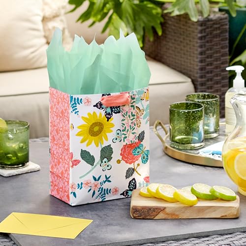 Hallmark 9" Medium Gift Bag with Tissue Paper (Bright Flowers) for Valentine's Day, Easter, Birthdays, Bridal Showers, Wed...