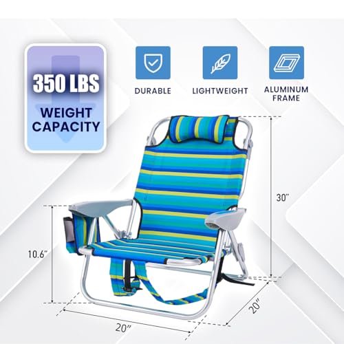 Canpsky Portable Recliners Chair for Adults, Outdoor Camping Chair Lay Flat Folding Backpack Reclining Chair with 5 Positi...