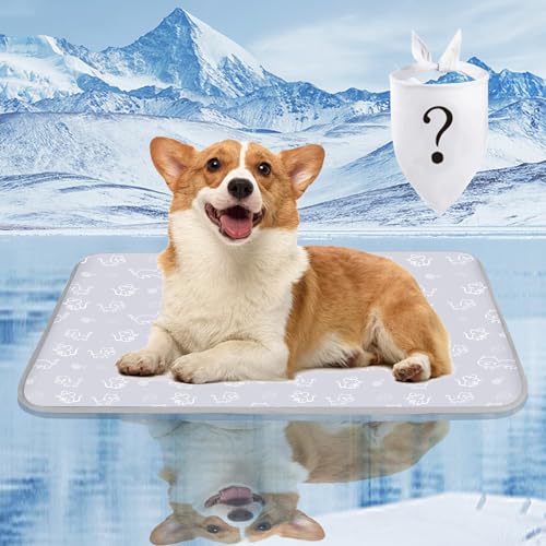 SUPRIY Dog & Cat Cooling Mat with Bandana - Pet Cooling Pad & Pet Scarf Set for Summer(QMAX>0.4) for Pet in Summer, Washab...