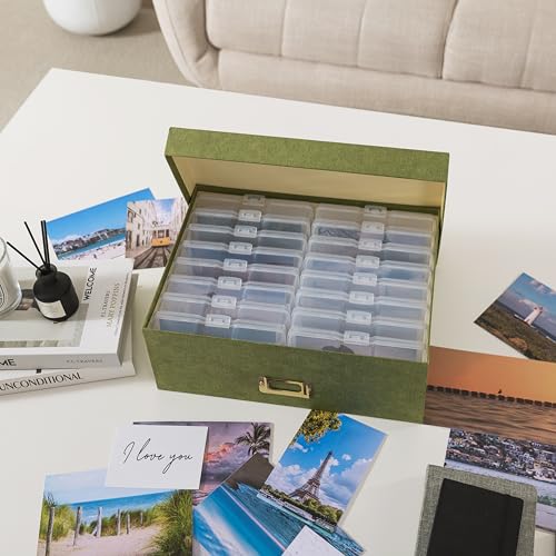 Soul & Lane Photo Storage Box with 16 Inner Cases for 4" x 6" Pictures, Picture Storage Box with Dividers and Label Holde...