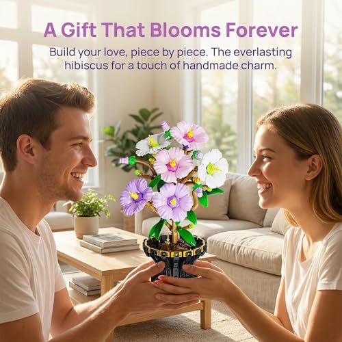 YINGYIWH Hibiscus Flower Building Set for Adults, 520 Pcs Artificial Flower Bouquet Kit, Creative Home Decor Building Bloc...