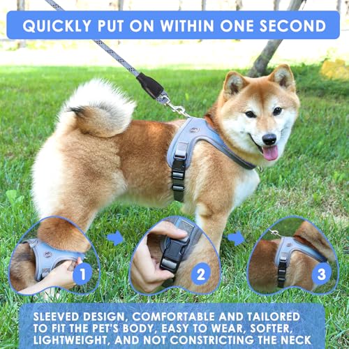 Dog Harness and Leash Set, No Pull Saddle Style Pet Harness, Breathable Mesh Adjustable Reflective Dog Vest for Dogs and C...