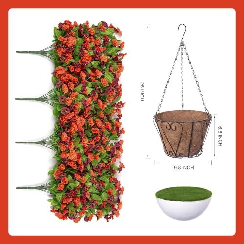 INXUGAO Artificial Flowers with Hanging Basket, Outdoor Faux Plants Silk Morning Glory Vines, Fake Green Arrangement for G...