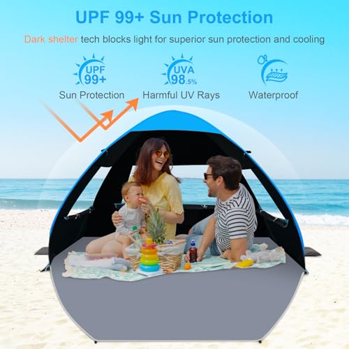 Gorich Easy Pop Up Beach Tent for 3-4 Person, UPF 50+ UV Protection Beach Umbrella Sun Shelter, Portable Lightweight Shade...