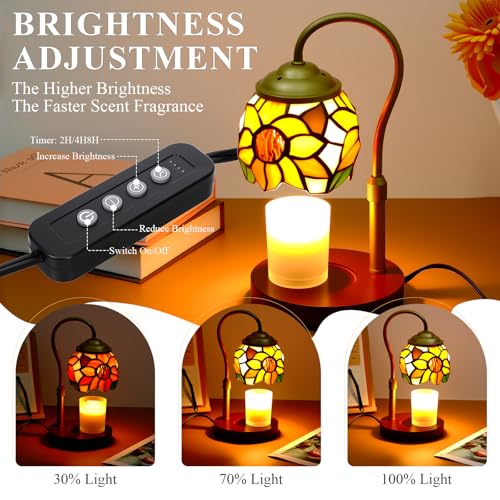 Candle Warmer Lamp - Electric Candle Lamps Timer Dimmer, Sunflower Tiffany Style Stained Glass Candle Warming Lamp Compati...