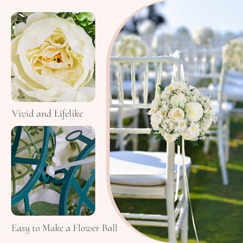 Inweder Flower Balls Centerpieces for Tables: 2 PCS White Flowers for Centerpieces Floral Arrangements Centerpiece for Wed...