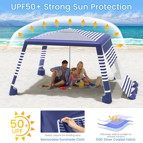 MoKo Beach Cabana, 8'×8' Large Beach Canopy with Side Wall, UPF 50+ Protection Easy Setup Beach Tent Sun Shelter, Adjustab...