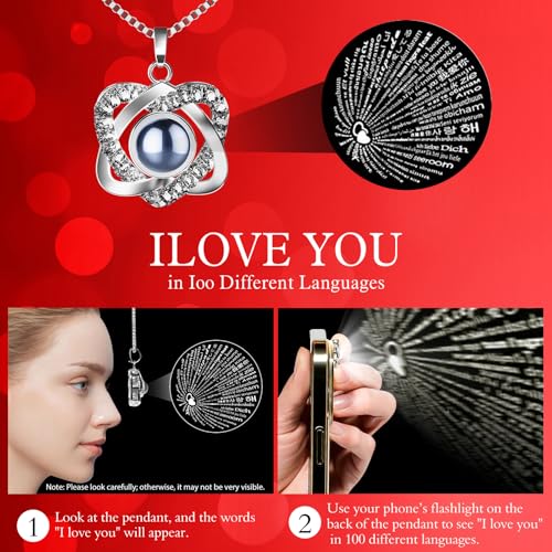 Preserved Red Rose Necklace with I Love You Heart - Forever Flowers Romantic Gifts for Women Mom Wife Girlfriend Grandma, ...
