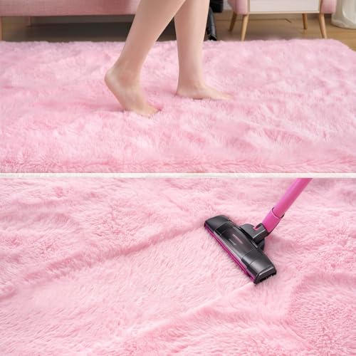 GREFFY Soft Runner Rugs for Bedroom, 2x8 Ft Hallways Modern Plush Pink Shag Carpet, Non Slip Dorm Bedside Shaggy Rug for L...