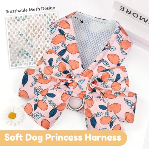BAEJMJK Dog Harness and Leash Set with Bow Knot No Pull Pet Floral Harness with D-Ring Soft Mesh Dog Harness Vest Set Esca...