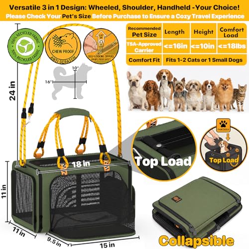 PAWZIDEA Expandable Pet Carrier Airline Approved, 18"×11"×11" Small Dog Carriers, Collapsible Top-Load Cat Carrier for 2 C...