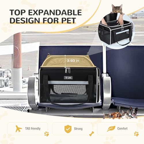 Lekereise Top-Expandable Pet Carrier 17x11x9.5 Inch Alaska Hawaiian Airline Approved Soft Sided Underseat to 12lbs Travel ...